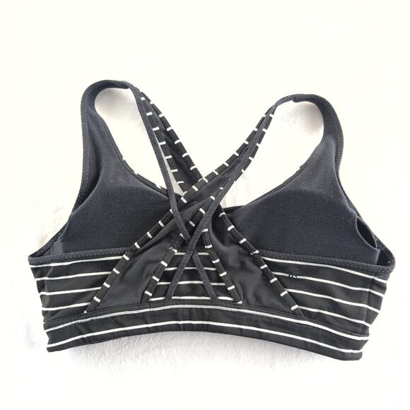 Athleta Transcendence Black White Striped Mesh Racerback Sports Bra Size Medium - Picture 2 of 10